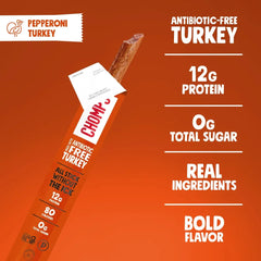 Chomps Pepperoni Turkey, Antibiotic Free, Single Protein Snack Stick
