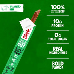 Chomps Jalapeño Beef, Grass-Fed & Finished, Single Protein Snack Stick