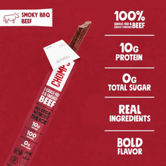 Chomps Smoky BBQ Beef, Grass-Fed & Finished, 8ct, Protein Snack Stick