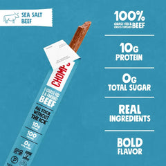Chomps Sea Salt Beef, Grass-Fed & Finished, 8ct, Protein Snack Stick