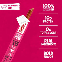 Chomps Habanero Beef, Grass-Fed & Finished, 10ct, Protein Snack Stick