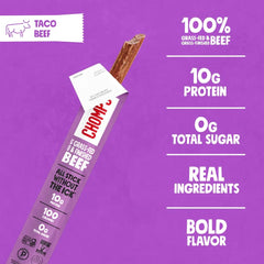 Chomps Taco Beef, Grass-Fed & Finished, 10ct, Protein Snack Stick