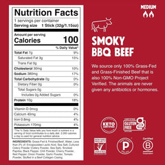 Chomps Smoky BBQ Beef, Grass-Fed & Finished, Single Protein Snack Stick